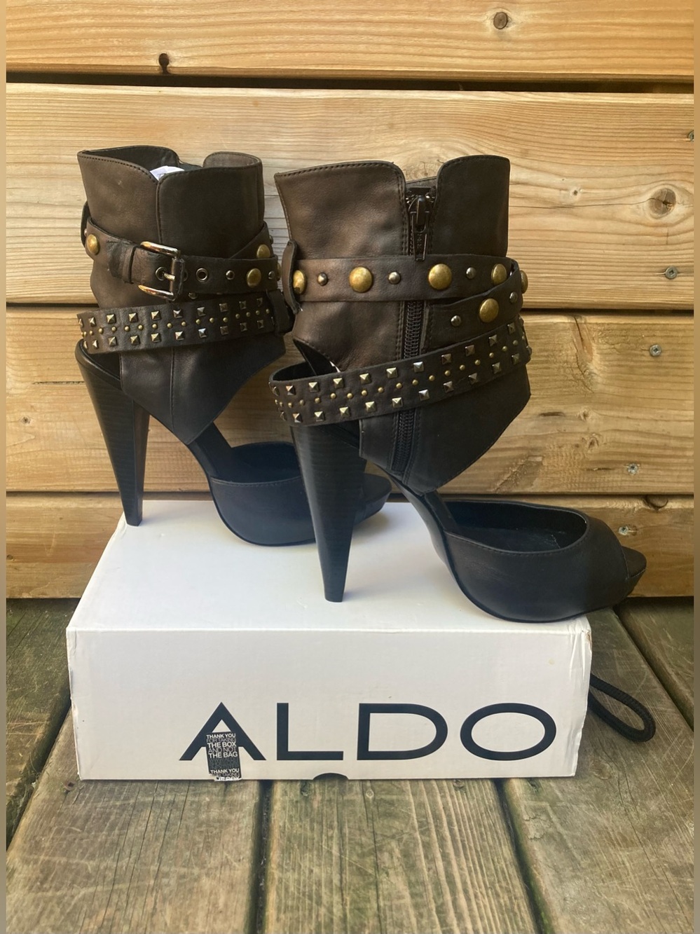 Vintage ALDO All Leather Biker High Heel Boots - New With Box